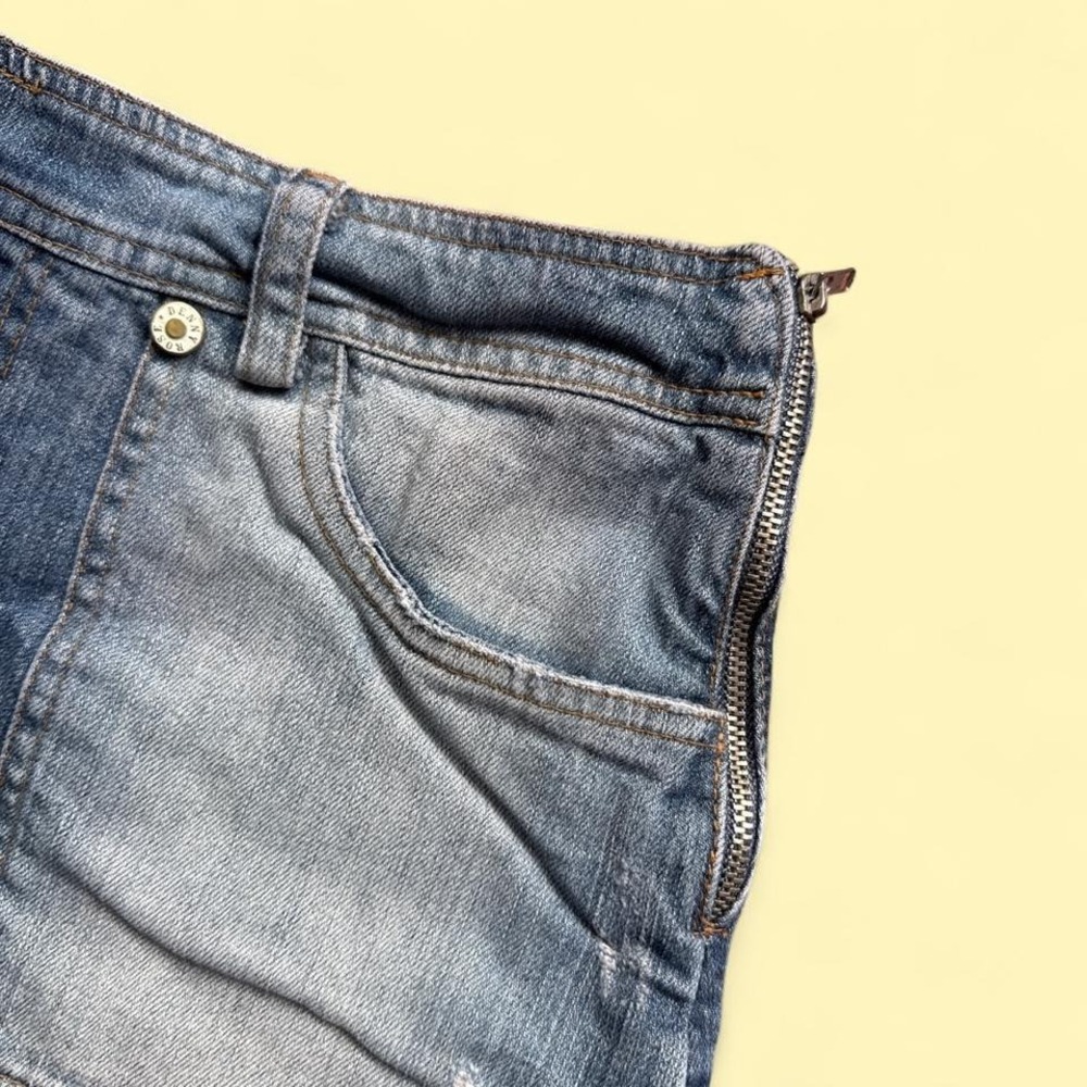 Denim Rose y2k low rise micro jean shorts gold "R" embroidered pockets faded was - Picture 4 of 6